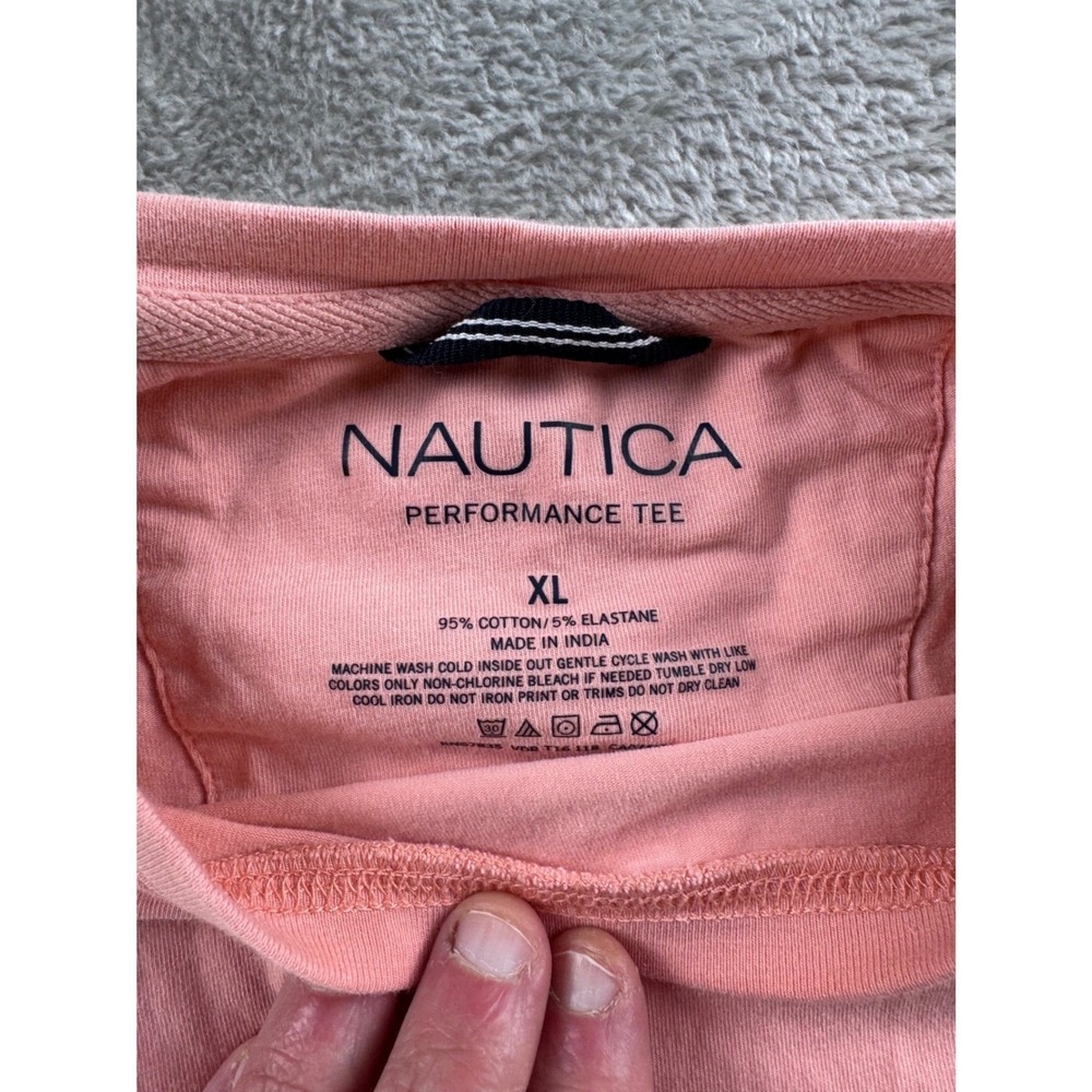 Nautica Performance Pocket Tee Shirt Mens XL Pink Cotton Stretch Logo Crewneck - Picture 2 of 5